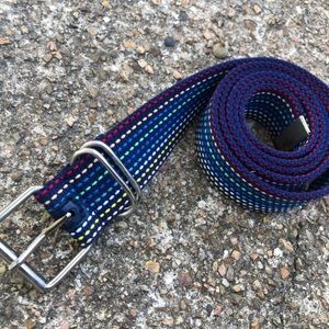 Thick rainbow embroidered belt with silver decal
